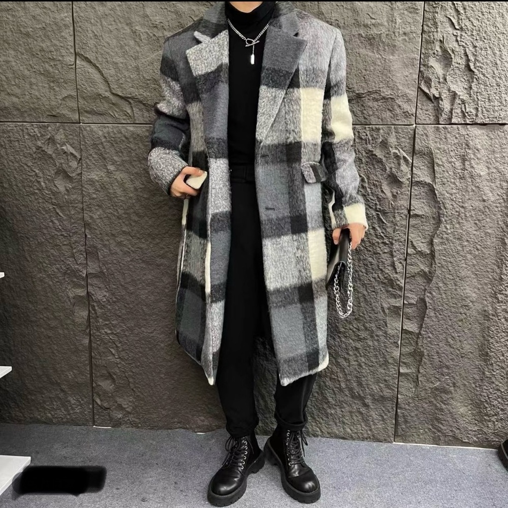 Men's Gray Plaid Coat
